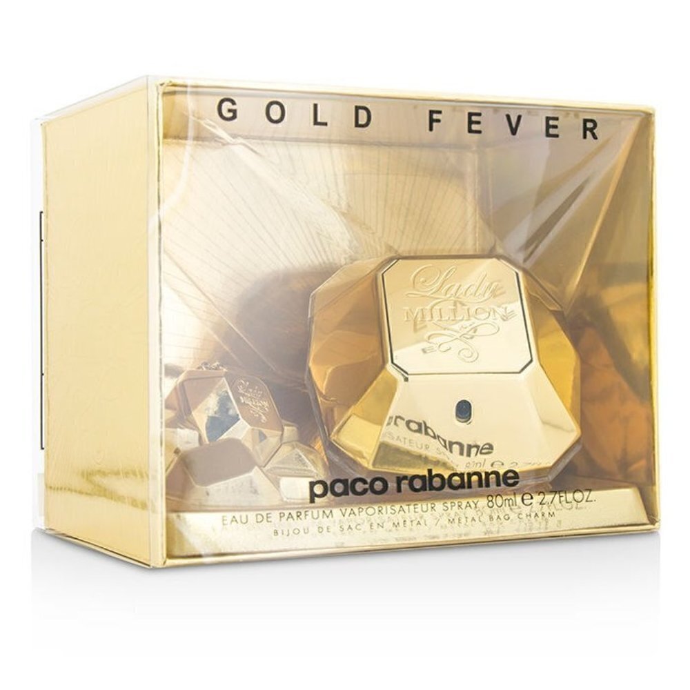 New Paco Rabanne Lady Million Gold Fever EDP Spray 80 ml / 2.7 oz + Metal Charm